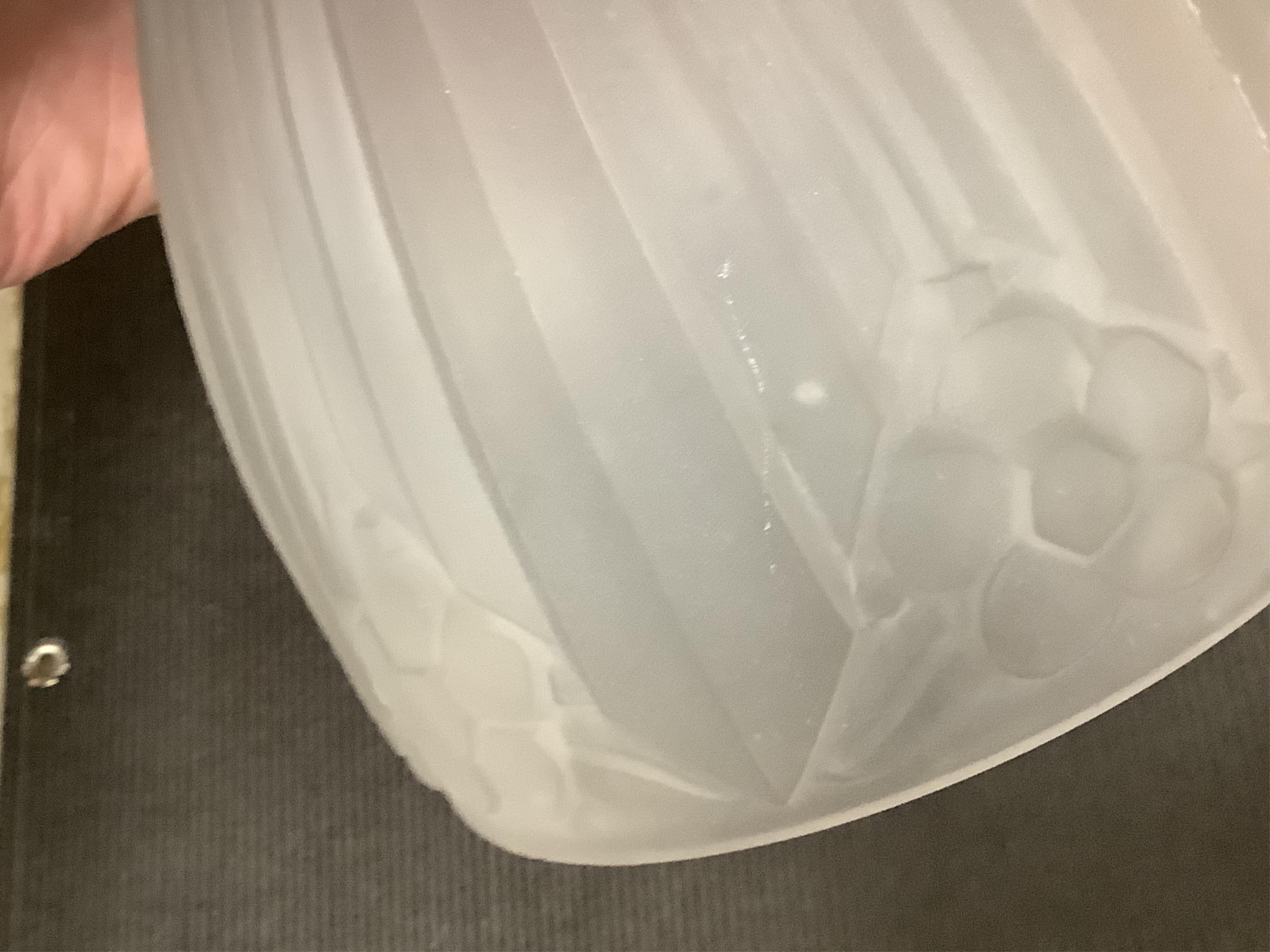 An Art Deco wrought iron and frosted glass mushroom lamp, signed Sonover to the shade, 35cm high